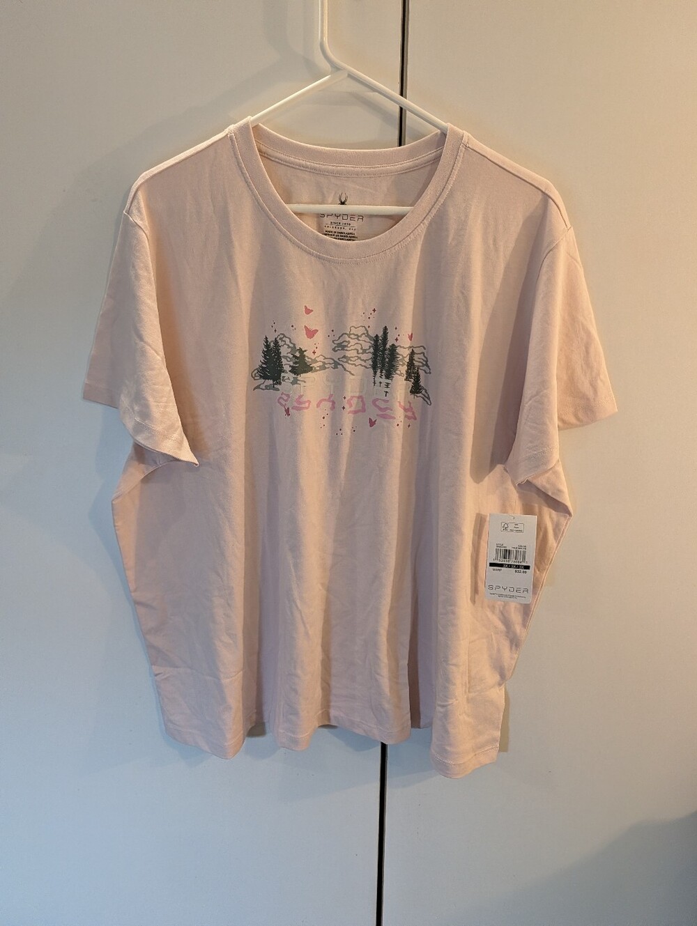 Spyder Light Pink Short Sleeve Tee with Forest Graphic Woman's 3X NWT